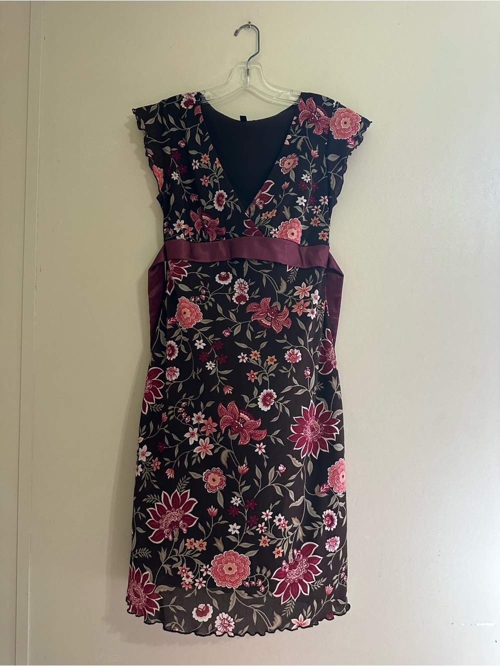 Trixxi Black Midi Dress with Pink Floral Print